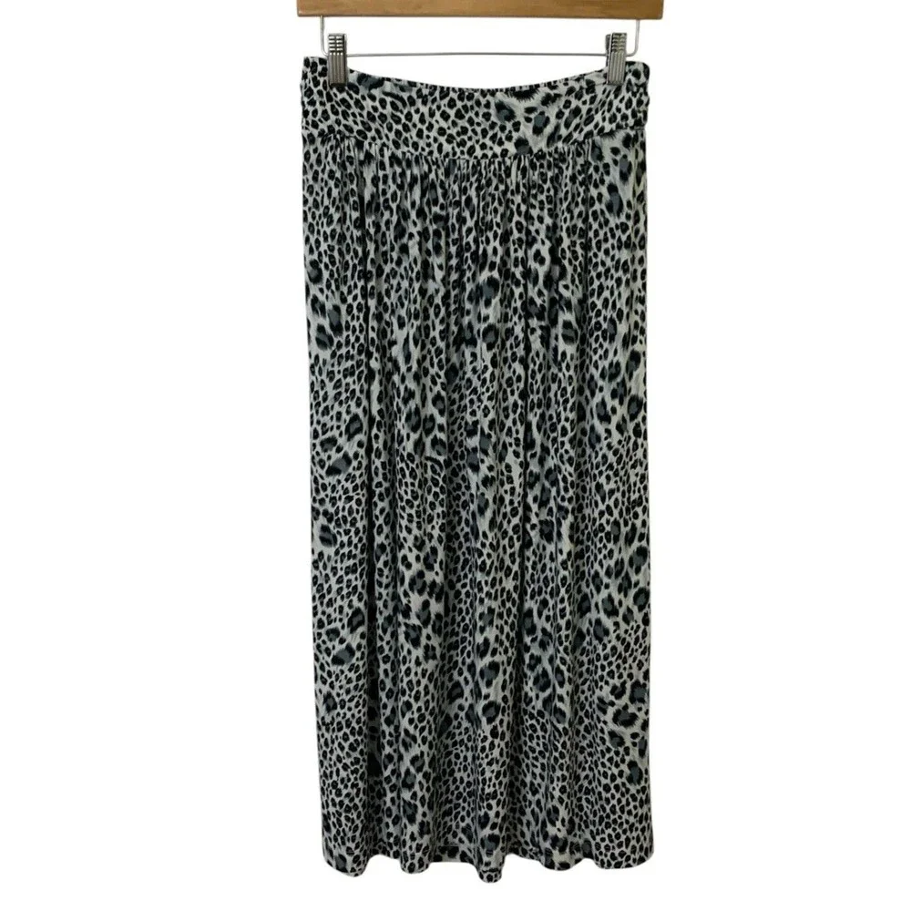 Rebecca Taylor Size M Maxi Skirt Animal Print Black White Gray Pull On Flowy